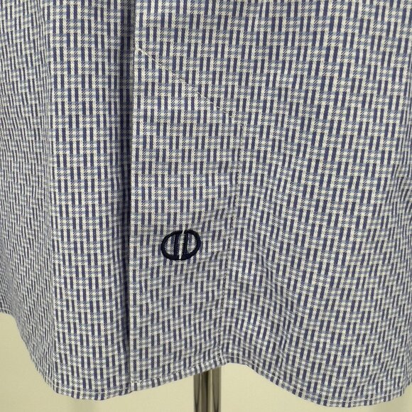 David Donahue Men's Trim Fit Blue Checkered Cotton Dress Shirt 17.5 - Picture 5 of 8